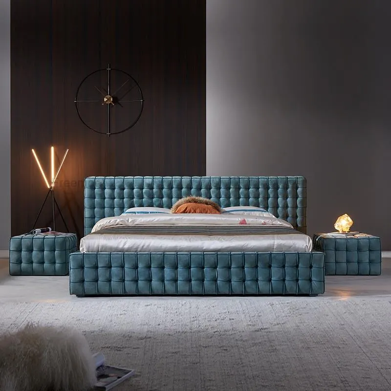 Italian Modern Fabric Velvet King Size Bed Frame